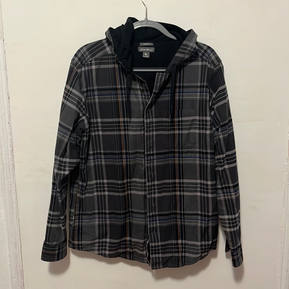 Lined flannel hoodie button down